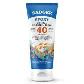 Badger Sport Mineral Sunscreen Cream Tube - SPF 40