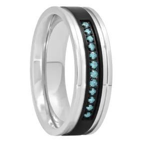 Black Stainless Steel With 1/7 CTTW Blue Diamond Band, 7mm