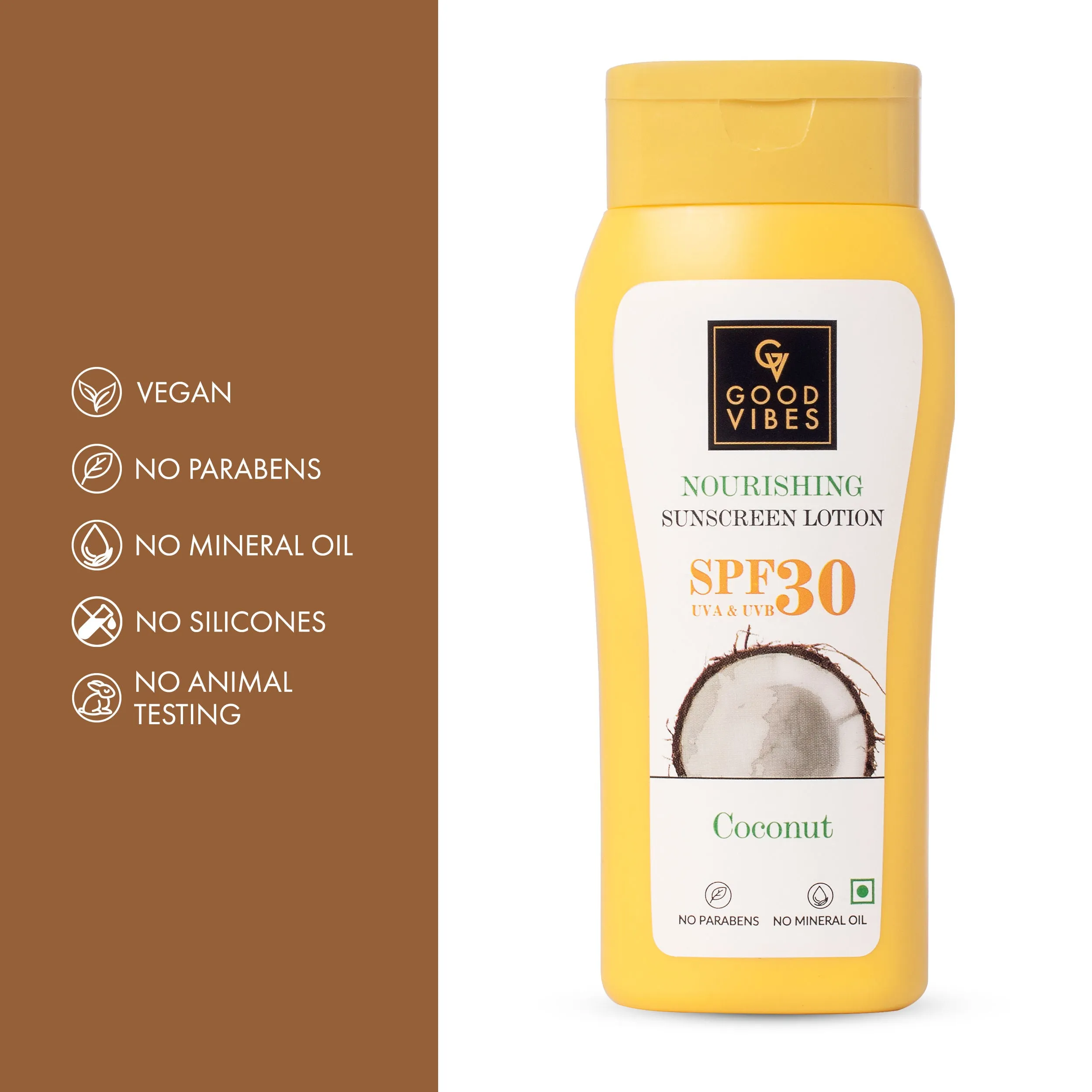 Good Vibes Coconut Nourishing Sunscreen Lotion SPF 30 | With Lime & Rosemary Leaf Oil | Soothing, De-Tanning | Vegan, No Parabens, No Mineral Oil, No Silicones, No Animal Testing (110 ml)