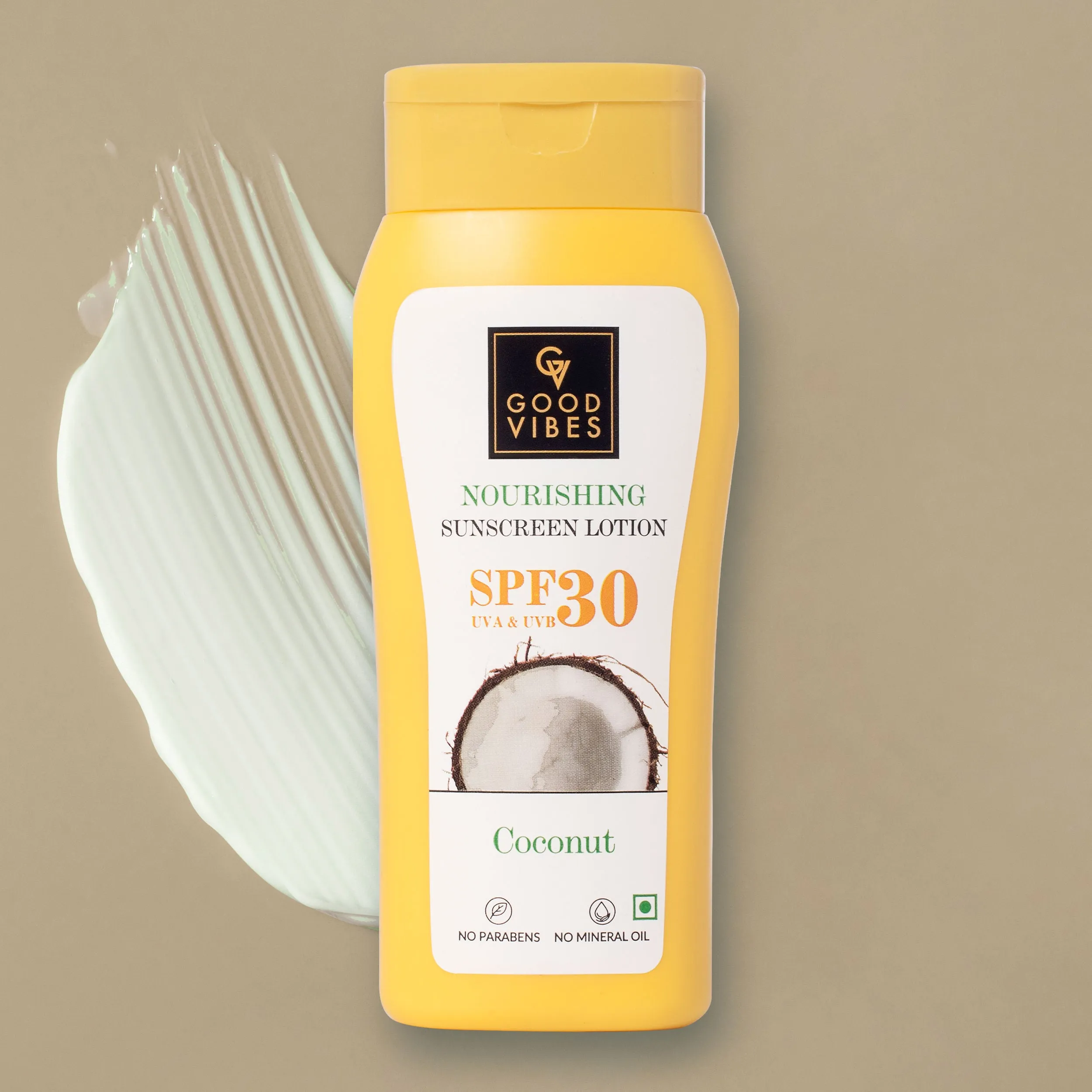 Good Vibes Coconut Nourishing Sunscreen Lotion SPF 30 | With Lime & Rosemary Leaf Oil | Soothing, De-Tanning | Vegan, No Parabens, No Mineral Oil, No Silicones, No Animal Testing (110 ml)