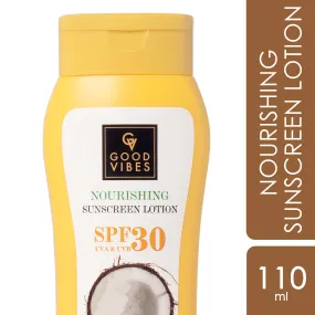 Good Vibes Coconut Nourishing Sunscreen Lotion SPF 30 | With Lime & Rosemary Leaf Oil | Soothing, De-Tanning | Vegan, No Parabens, No Mineral Oil, No Silicones, No Animal Testing (110 ml)