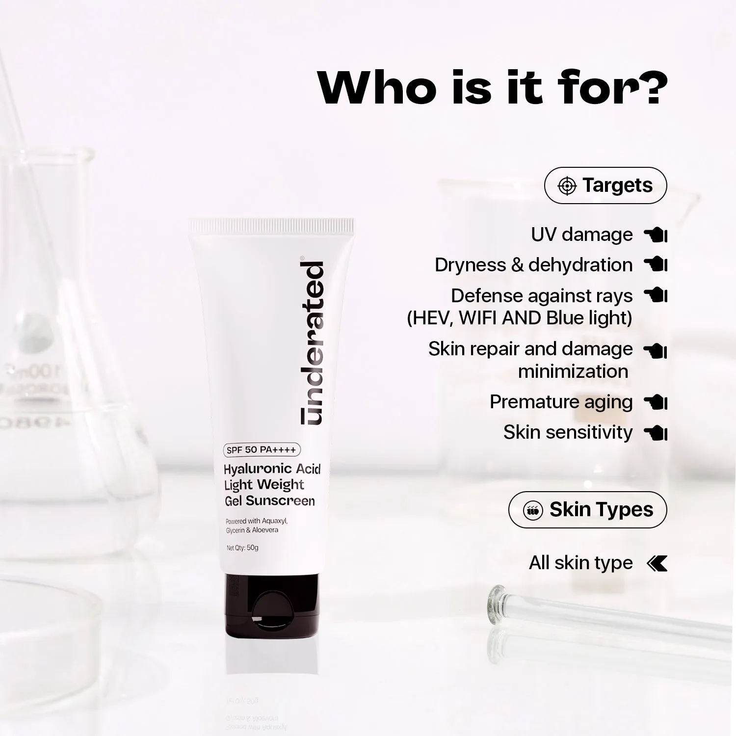 Hyaluronic Acid Lightweight Gel Sunscreen SPF 50 PA     - 50g | Non-Greasy & Hydrating