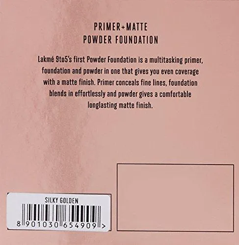 Lakme 9 to 5 Primer with Matte Powder Foundation Compact, Silky Golden, 9g