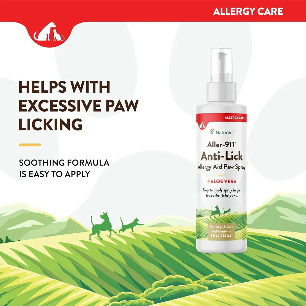 NaturVet Aller-911 Anti-Lick Allergy Aid Paw Spray with Aloe Vera for Dogs & Cats, 8-oz