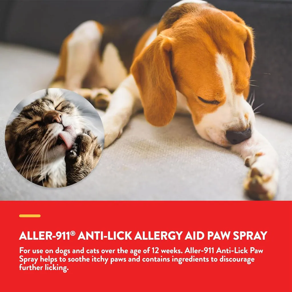 NaturVet Aller-911 Anti-Lick Allergy Aid Paw Spray with Aloe Vera for Dogs & Cats, 8-oz
