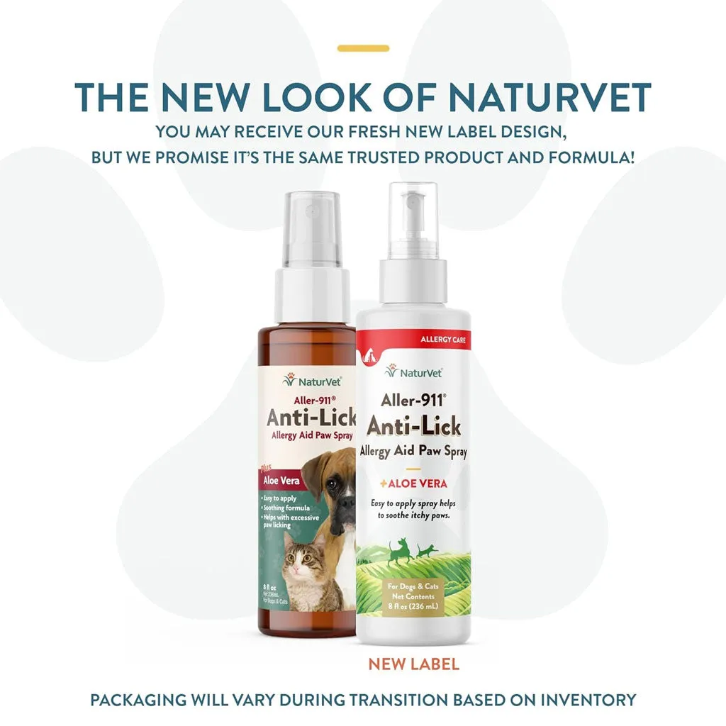 NaturVet Aller-911 Anti-Lick Allergy Aid Paw Spray with Aloe Vera for Dogs & Cats, 8-oz