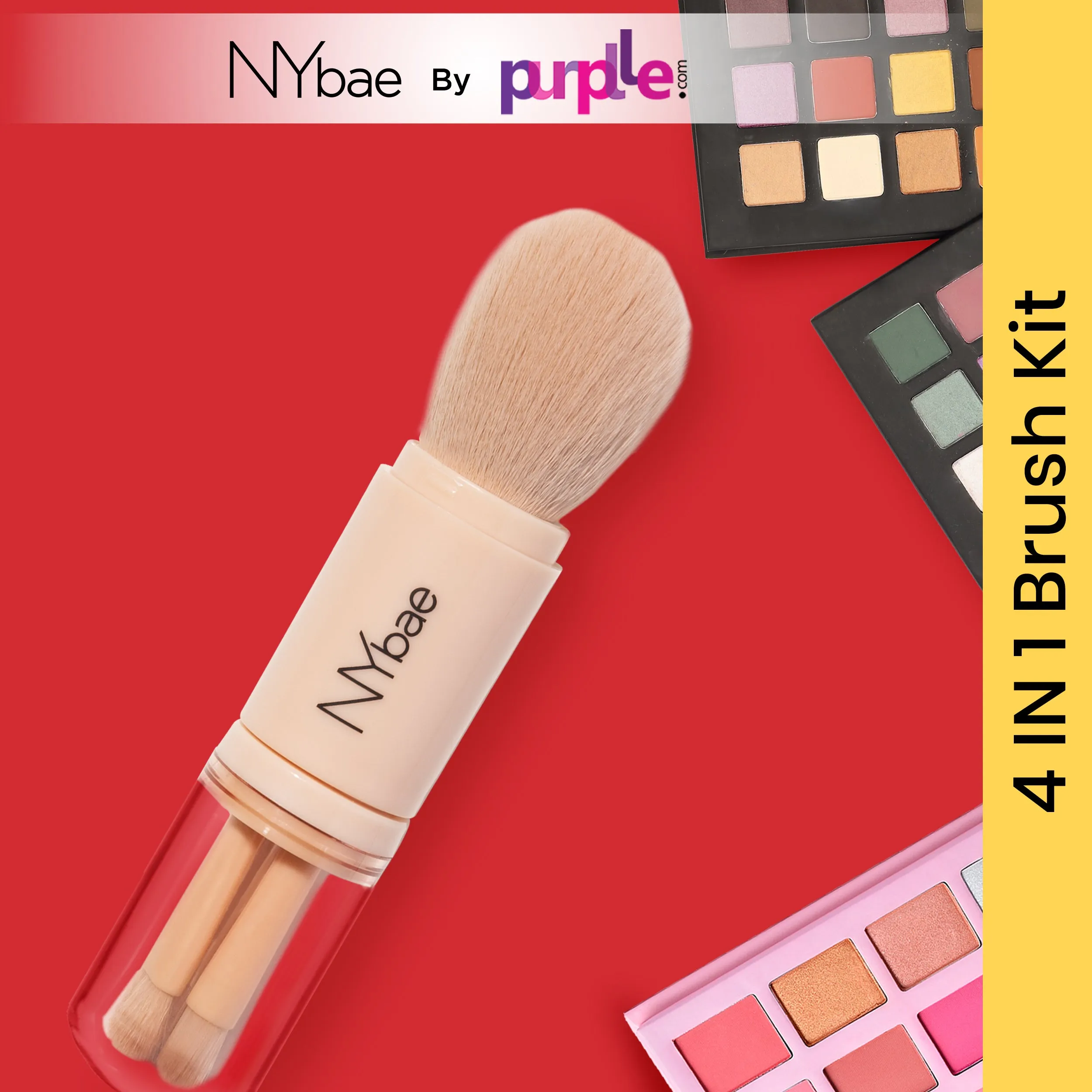 NY Bae On The Move Brush Kit | Foundation Brush | Highlighter Brush | Eyeshadow Brush| Lipstick Brush | Makeup Brush Set | Blush Brush | Powder Brush | Eye Makeup Brush | Set of 4