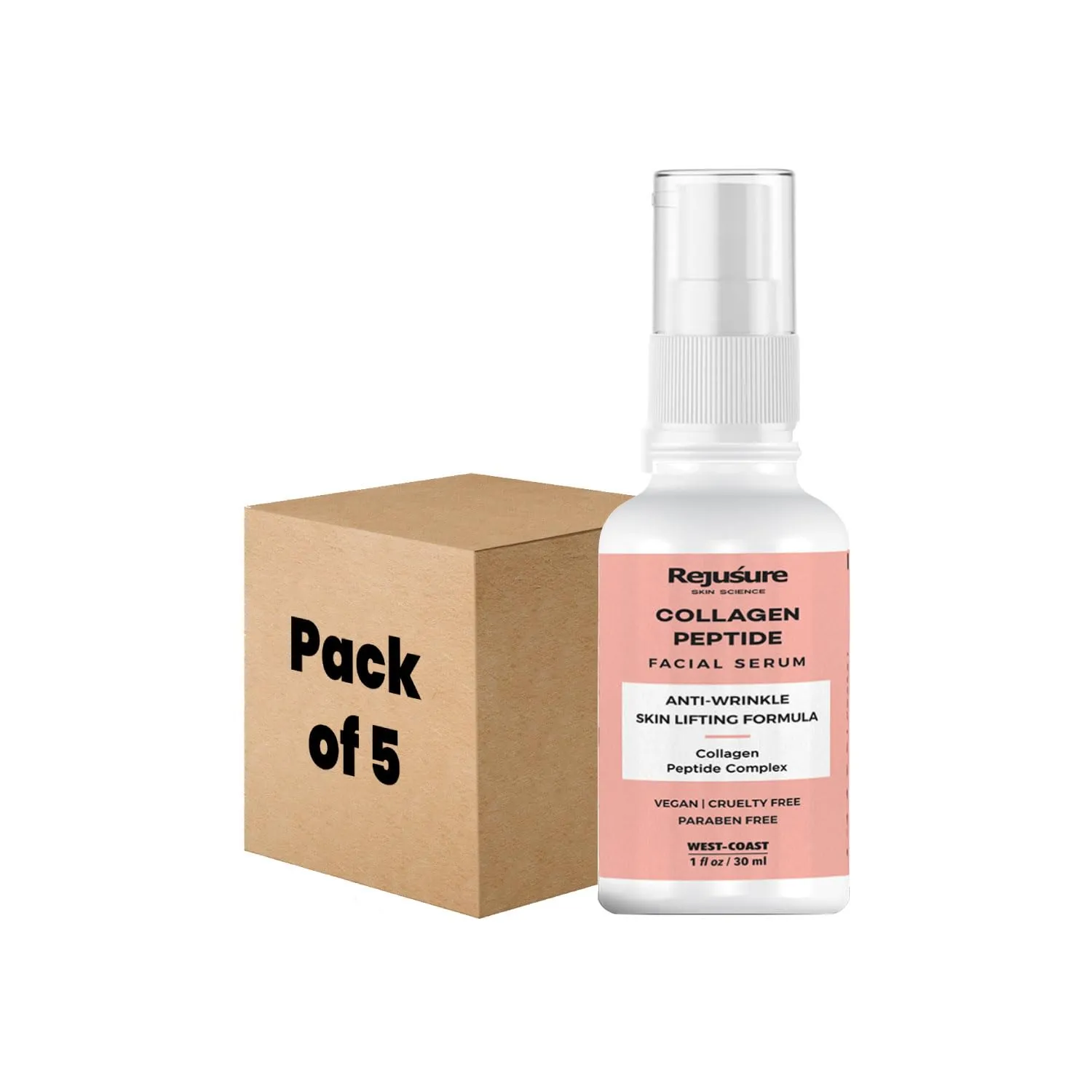 Rejusure Collagen Peptide Face Serum for Enhance Skin Elasticity, Anti Wrinkles, Antiaging, Improves Skin Texture, Deep Moisturization of Skin - 30ml (Pack of 5)