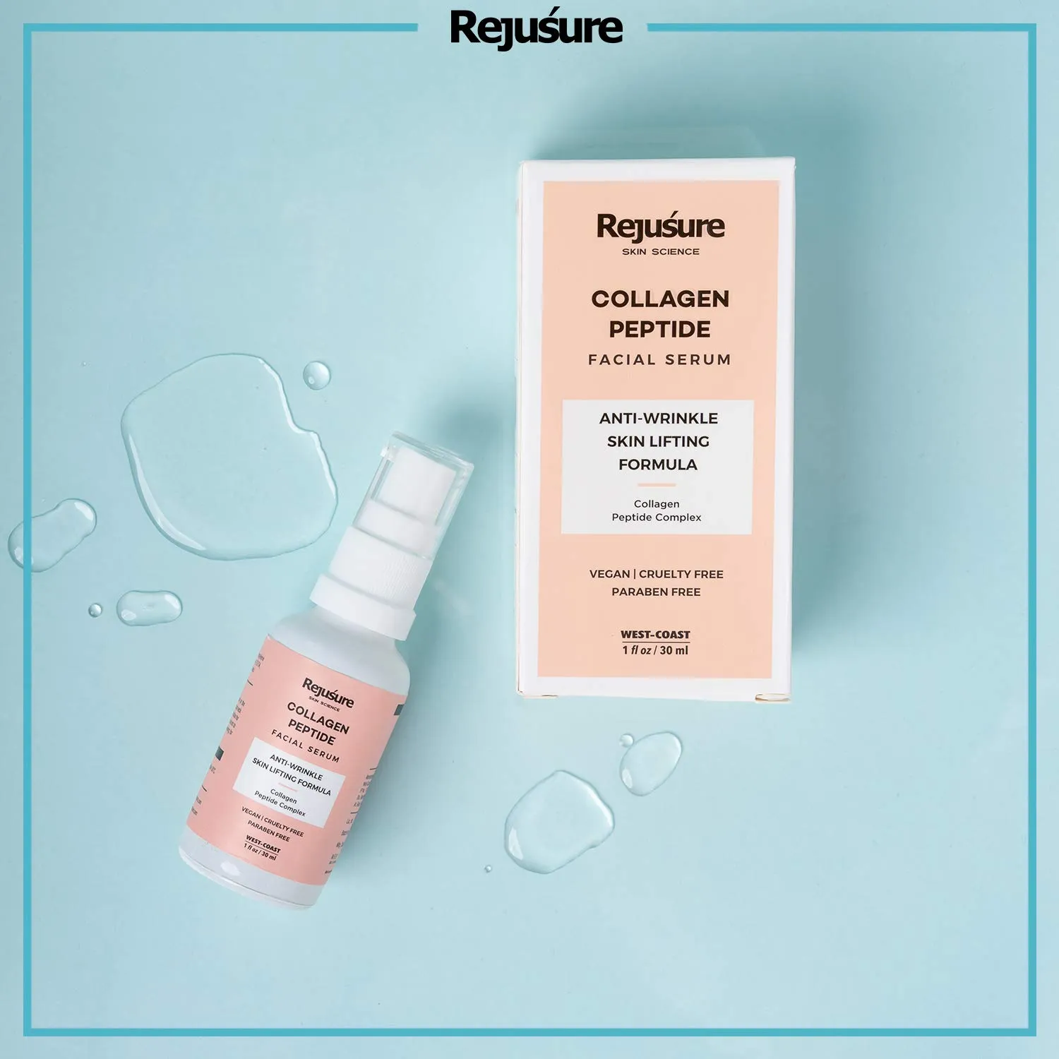 Rejusure Collagen Peptide Face Serum for Enhance Skin Elasticity, Anti Wrinkles, Antiaging, Improves Skin Texture, Deep Moisturization of Skin - 30ml (Pack of 5)
