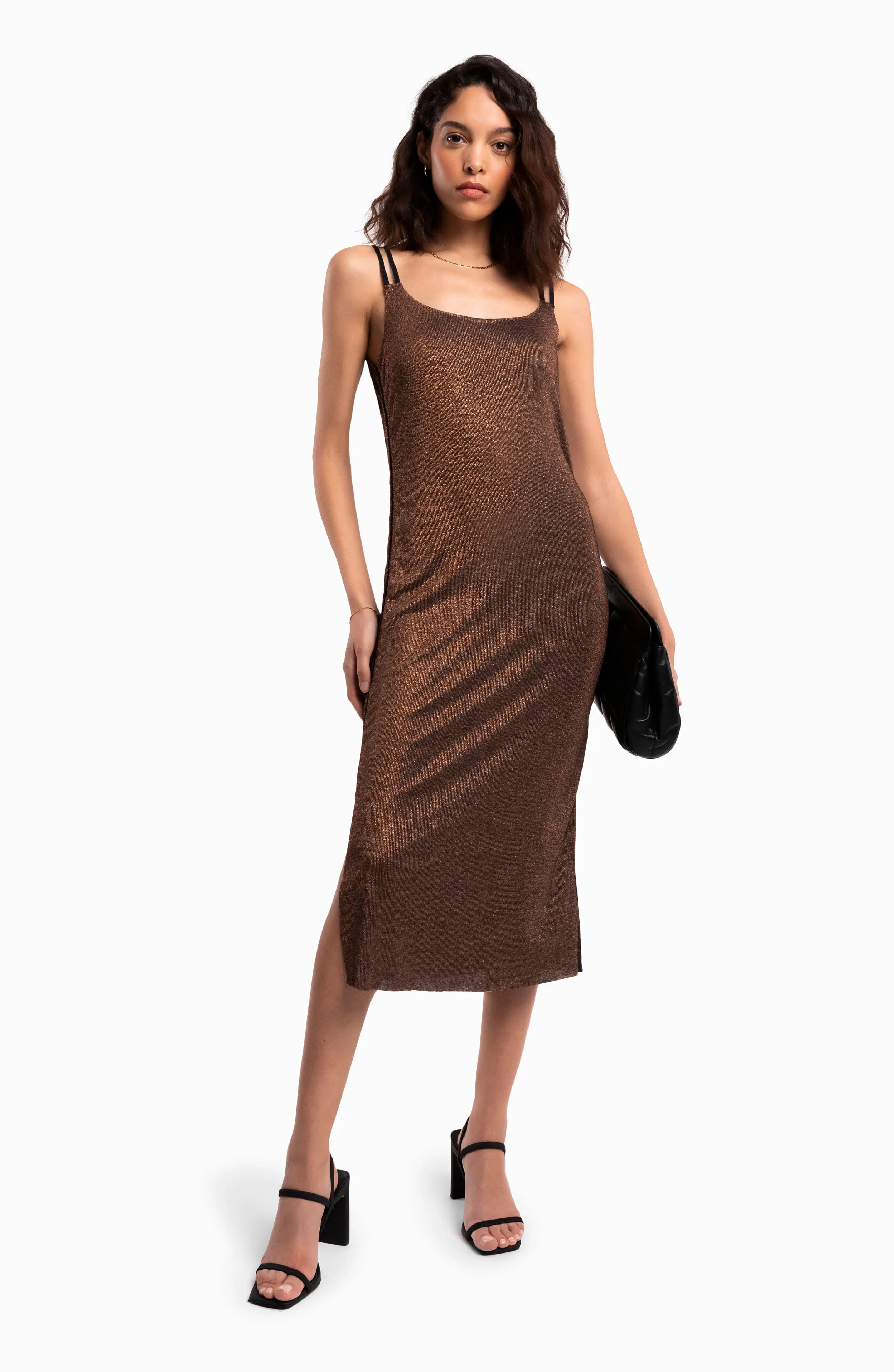 The Foundation Cami: Midi Dress - Bronze Lurex - Moeda