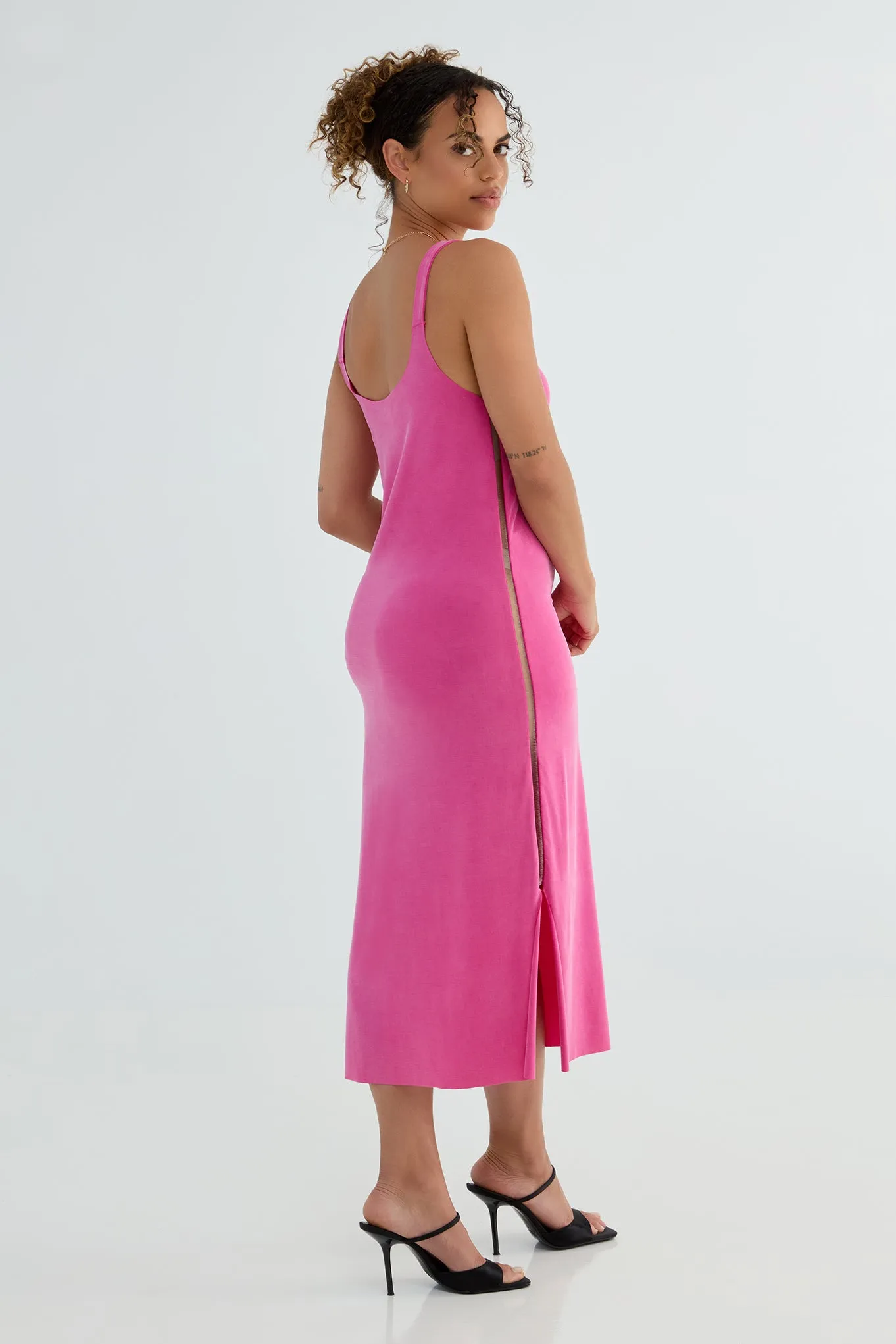 The Foundation Cami: Midi Dress - Flow Cupro - Fuchsia